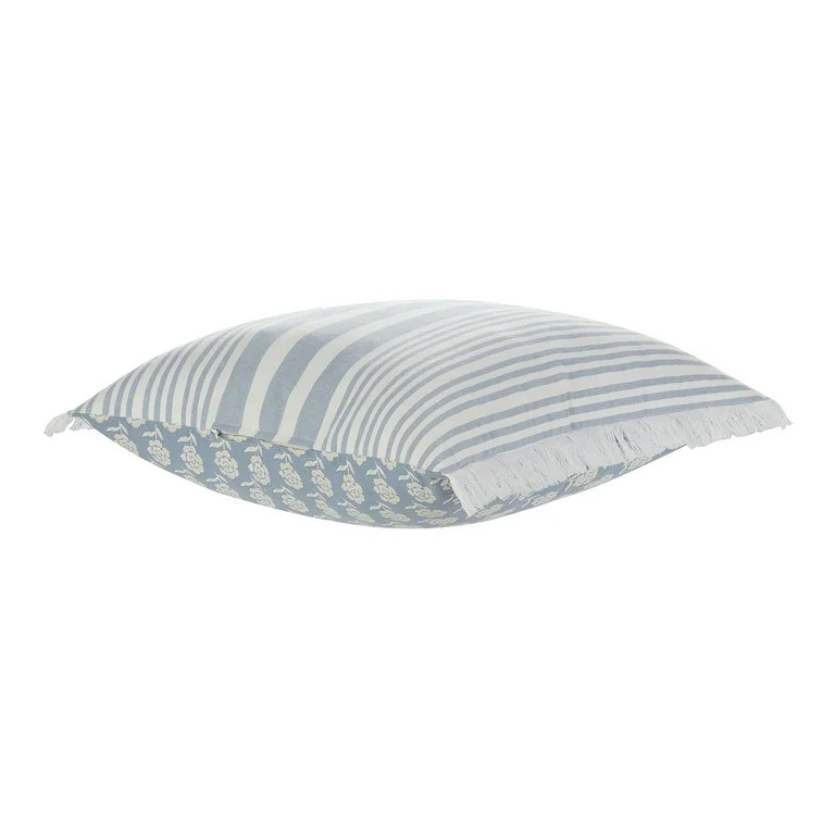 My Texas House 22" x 22" Ivory/Blue Meera Floral Fringe Cotton Decorative Pillow | Walmart (US)