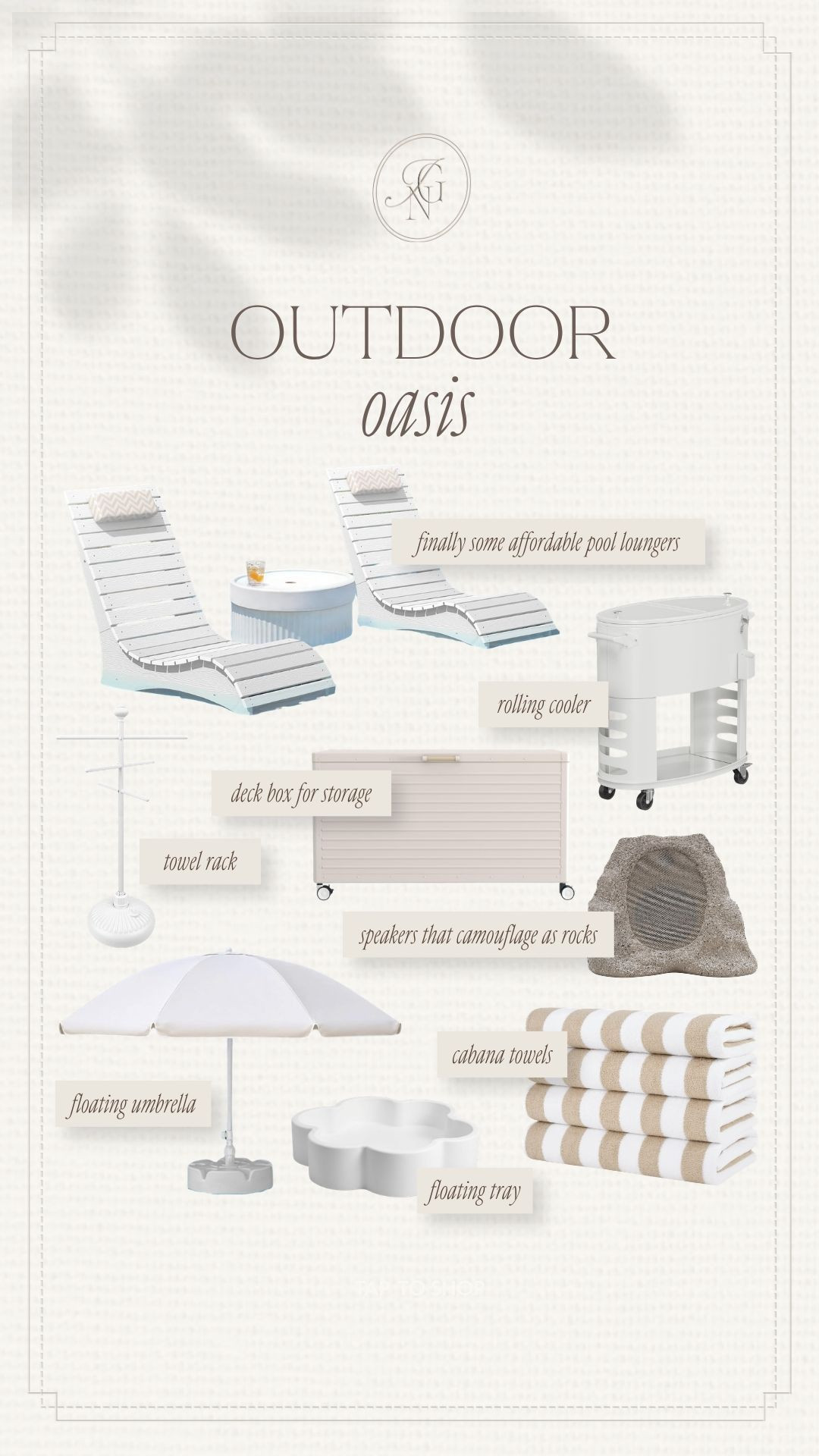 Amazon outdoor oasis finds 🤍 Affordable pool loungers, cabana towels, storage, cooler and poolside essentials for a summer backyard refresh.

#outdoorfinds #poolfinds #amazonhome #backyardfinds #outdooroasis #poolside #summeroutdoor #poolloungers #cabanatowels #backyardrefresh #neutral

#LTKHome #LTKSeasonal #LTKHome