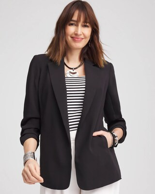 Women's Notched-Lapel Ruched Sleeve Blazer in Black | Chico's | Chico's