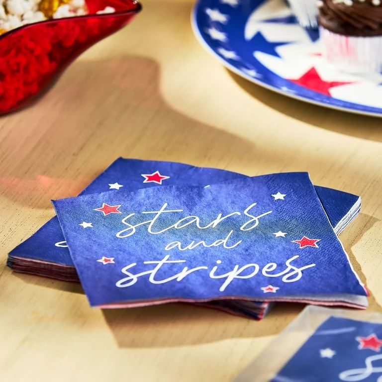 Patriotic Red, White & Blue Stars & Stripes 6.5" Paper Napkins, 16 Count, by Way To Celebrate - W... | Walmart (US)