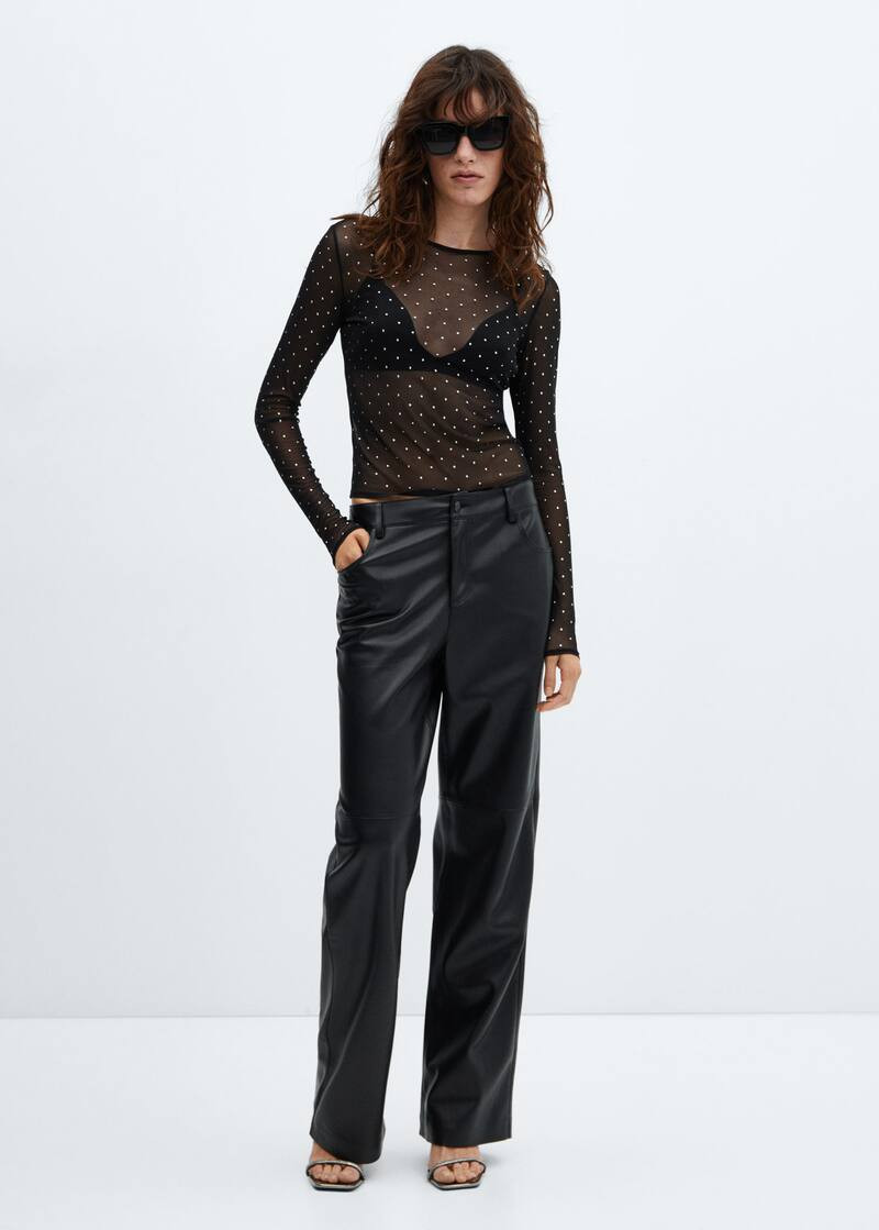 Semi-transparent studded t-shirt -  Women | Mango USA | MANGO (US)