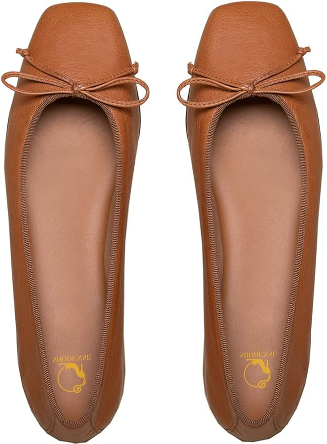 Women Flats Shoes Bow Square Closed Toe Ballet Flats Slip On Metallic Flat Shoe Matte Patent Leat... | Amazon (US)