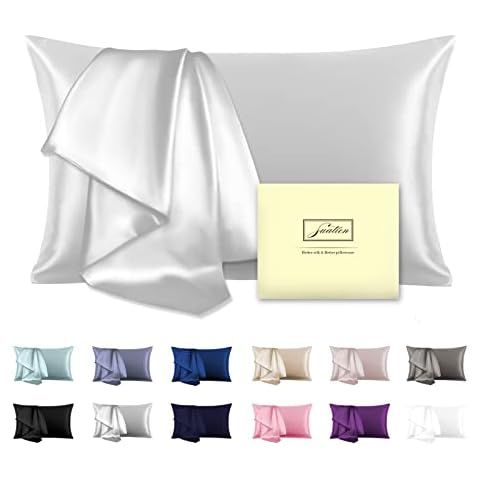 Bedsure Satin Pillowcase for Hair and Skin Queen - Silver Grey Silk Pillowcase 2 Pack 20x30 inche... | Amazon (US)