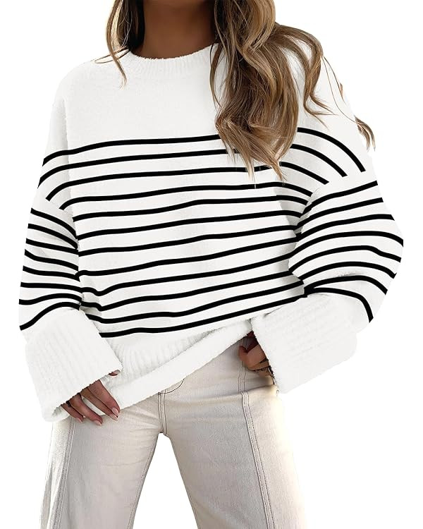 ANRABESS Women's Crewneck Long Sleeve Oversized Fuzzy Knit Chunky Warm Pullover Sweater Top | Amazon (US)