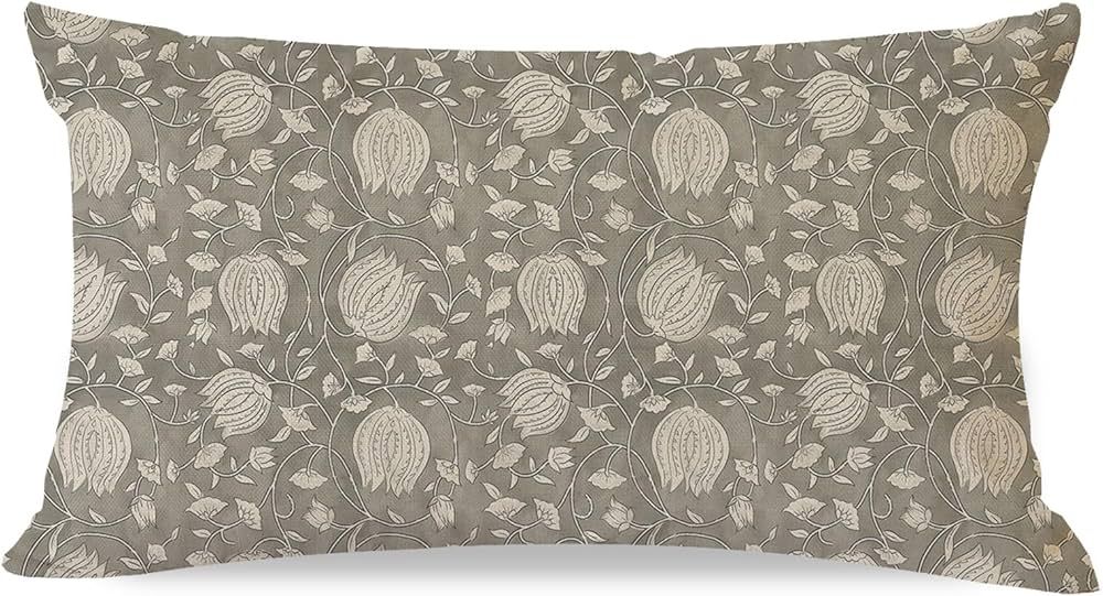 Vintage Floral Block Print Lumbar Decorative Throw Pillow Cover 12x20 Inch Green Outdoor Cottage ... | Amazon (US)