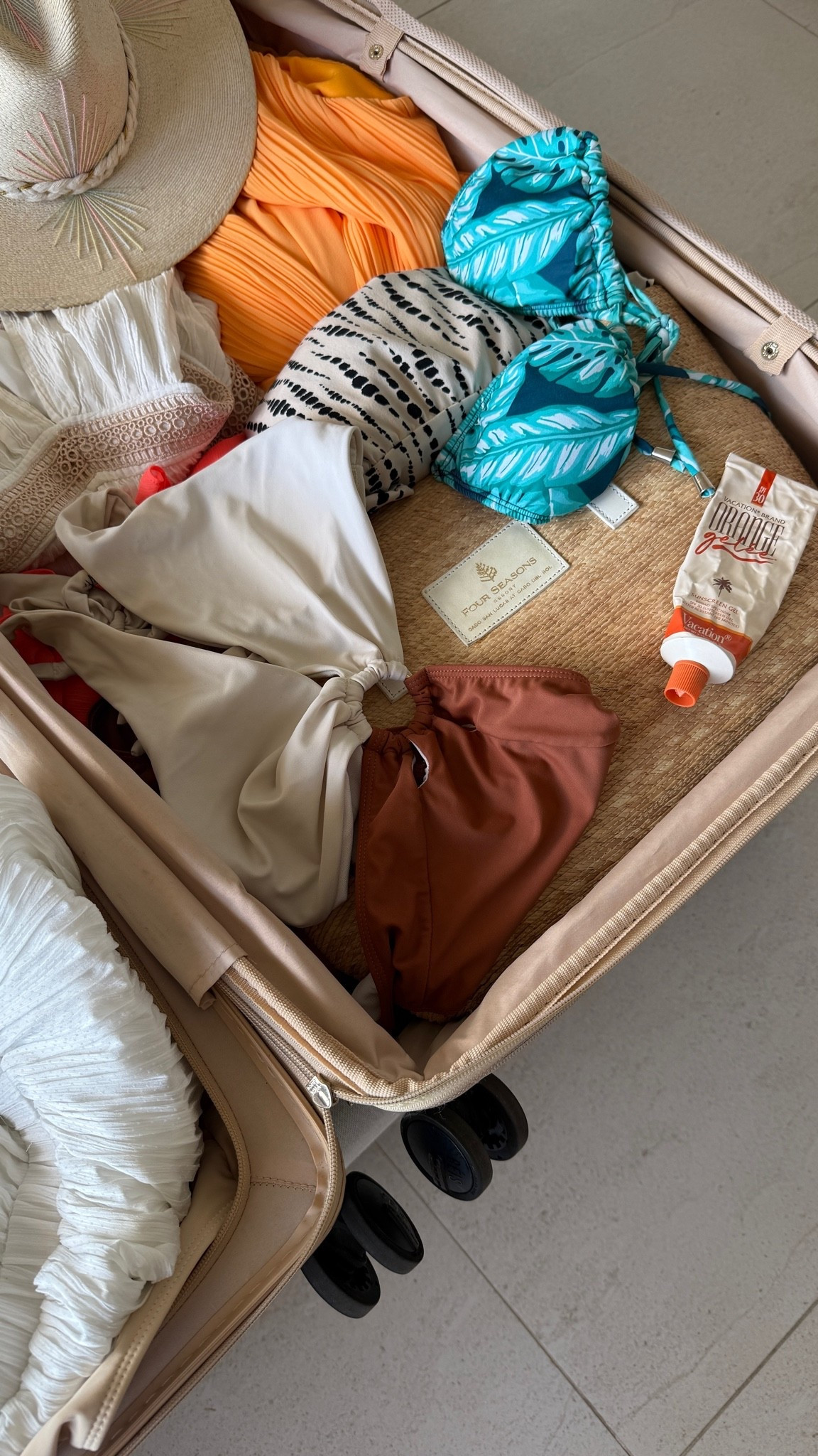 Packing for our wedding anniversary getaway at Four Seasons Resort Cabo Del Sol ✨

Think elevated resort wear, neutral swimwear, a statement hat, and a few pops of color for golden hour dinners overlooking the Sea of Cortez.

These are the pieces making it into my suitcase for a few days of pool time, spa appointments, anniversary dinners, and sunset cocktails in Cabo. ☀️🤍

Shop everything linked below — from my favorite resort-ready swimsuits to the accessories that come with me on almost every luxury beach vacation.

Luxury resort wear, Cabo vacation outfits, Four Seasons Cabo Del Sol, Beach vacation style, Neutral swimwear, White bikini, Brown bikini bottoms, Resort chic outfits, Vacation capsule wardrobe, Tropical vacation outfits, Luxury travel essentials, Beach hat, Wide brim hat, Pack with me, Vacation packing, Cabo packing list, Anniversary trip outfits, Summer resort fashion, Poolside style, Beach club outfit, Vacation accessories, Straw tote bag, Travel style, Mexico vacation outfits, Golden hour outfit, Orange vacation dress, White cover up, Crochet cover up, Luxury hotel style, Pool day essentials, Reef-safe sunscreen, Beach vacation must haves, Tropical getaway, Warm weather fashion, Vacation wardrobe, Coastal chic style, Resort wear for women, Luxury travel creator, Los Cabos travel, Four Seasons style, Luxury beach vacation, Luxury resort vacation, Cabo San Lucas, Los Cabos Mexico, Beachwear essentials, Vacation outfit inspiration, Travel fashion, Poolside fashion, Luxury travel blogger, Destination anniversary trip, Romantic getaway style, Luxury hotel getaway, Resort fashion inspiration, Carry-on packing, Vacation packing essentials, Summer travel outfits, Beach resort style.

#LTKTravel #LTKWedding #LTKSwim