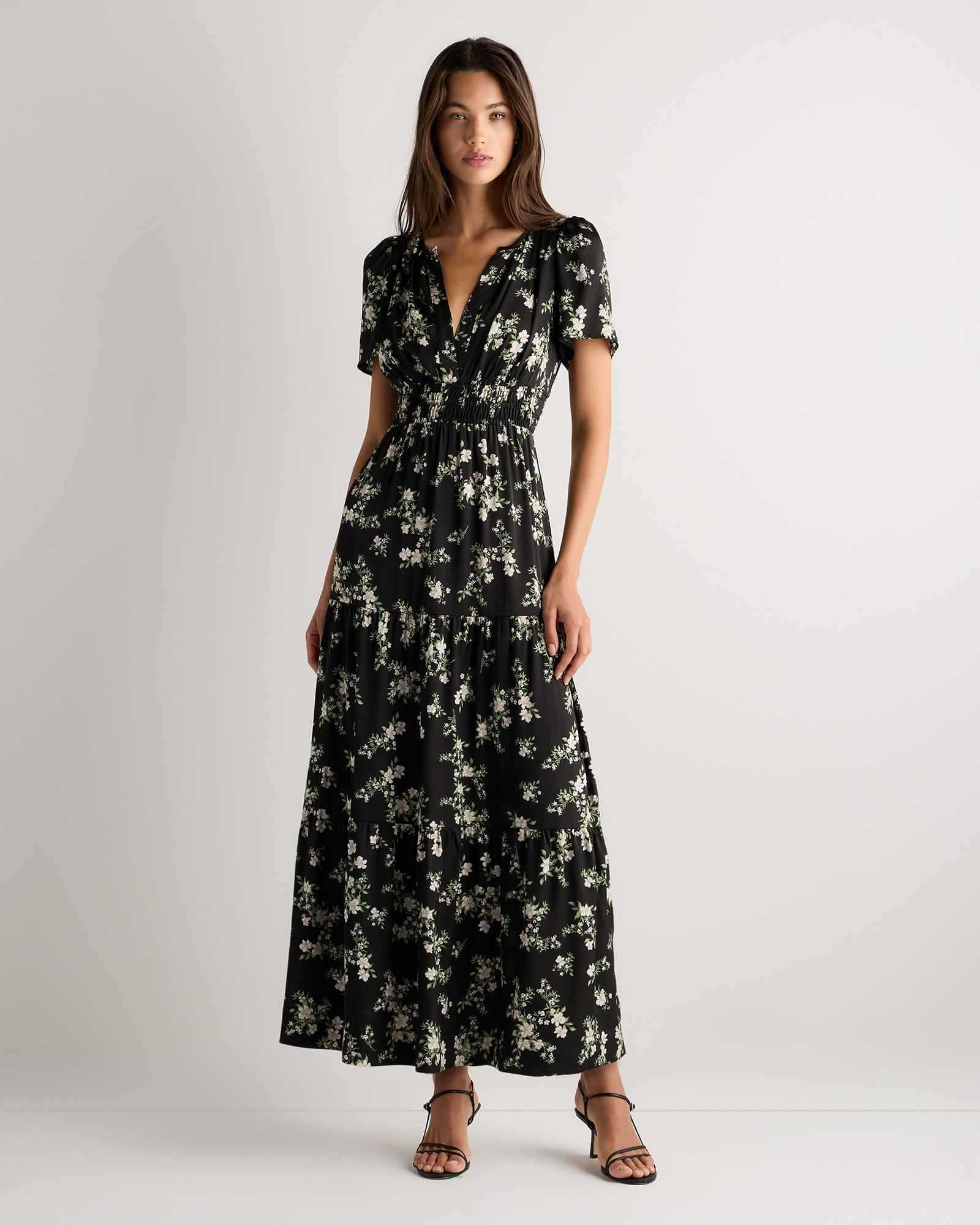 Quince | Women's Washable Stretch Silk Tiered Maxi Dress in Dogwood, Size Small | Quince