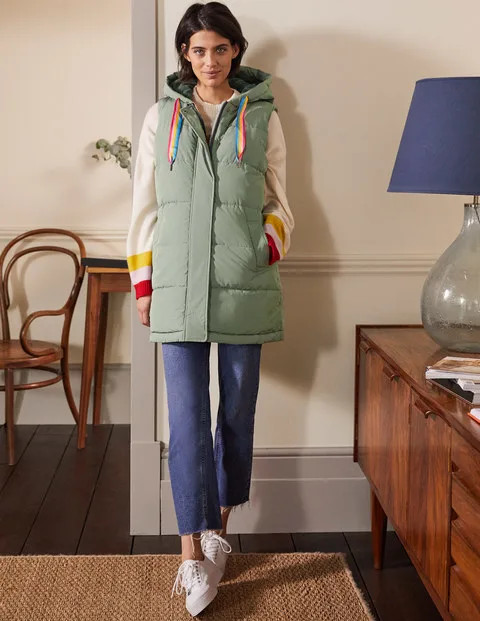 Long Puffer Vest - Alder/Milkshake | Boden US | Boden (US)