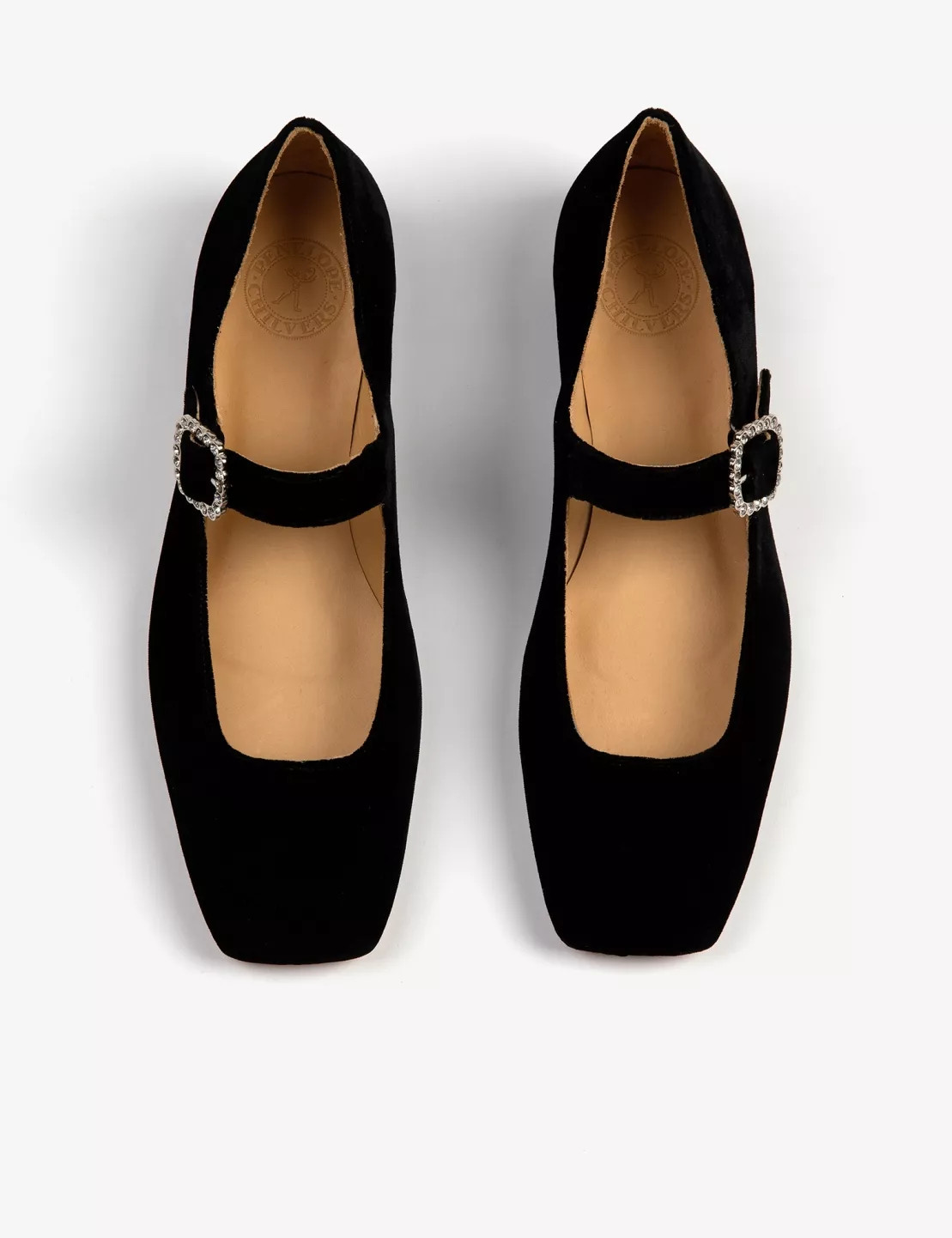 Low Mary Jane Diamante Velvet Shoe  - Black | Penelope Chilvers