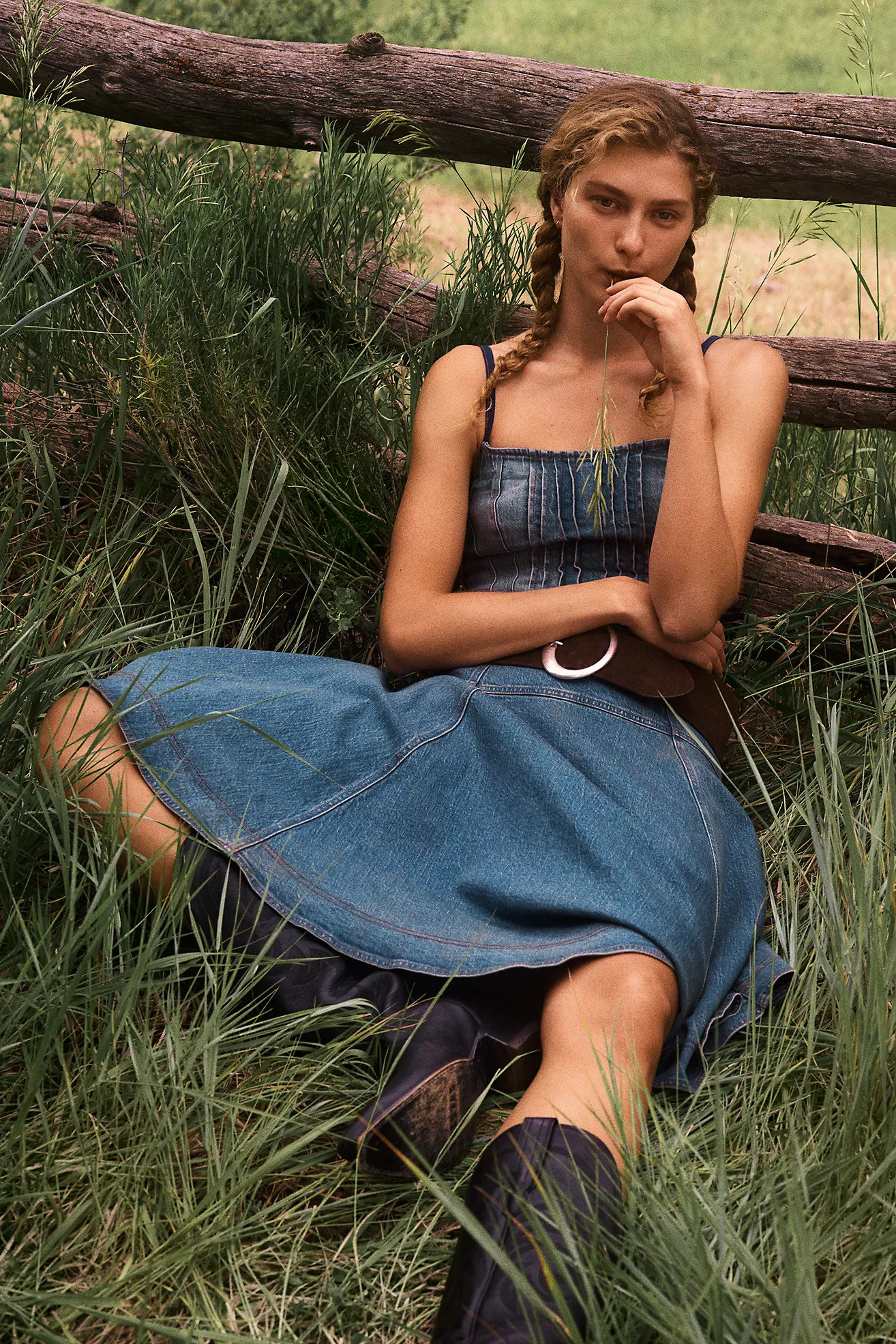Pilcro Denim Drop-Waist Midi Dress | Anthropologie (US)