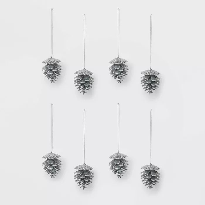 8ct Glitter Pine Cone Christmas Ornament Set Silver - Wondershop™ | Target