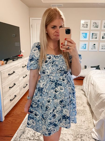Love this little blue and white floral, square neck, puffed sleeve dress for spring and summer! 

#LTKFind #LTKunder100