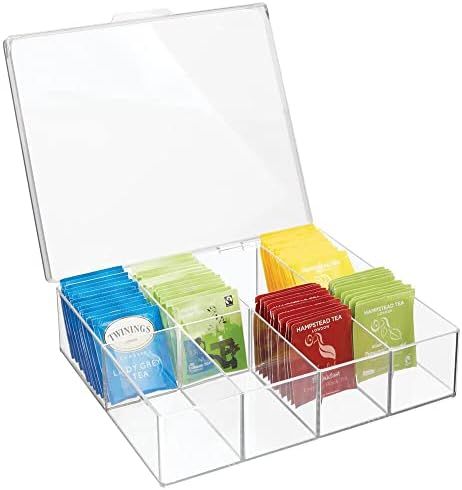 mDesign Tea Storage Organizer Box - 8 Divided Sections, Easy-View Hinged Lid - Use in Kitchen, Pa... | Amazon (US)
