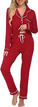 Womens Pajamas Set Long Sleeve Button Down Sleepwear Soft Pj Lounge Sets | Amazon (US)