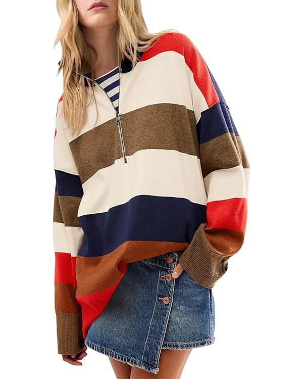 Yousify Oversized Womens Sweaters Fall 2025 Half Zipper Turtleneck Sweater Long Sleeve Tops S-2XL | Amazon (US)