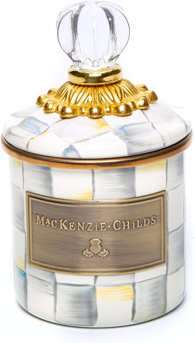 MACKENZIE-CHILDS Sterling Check Enamel Canister, Gray-and-White Kitchen Storage Container with Li... | Amazon (US)