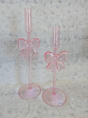 Bow Glass Candle Holders for Candlestick Holders Candle Stand Candle Sticks Holder Decor for Table Centerpiece Valentines Day Decor Girls Pink Room Set of 2 | Amazon (US)