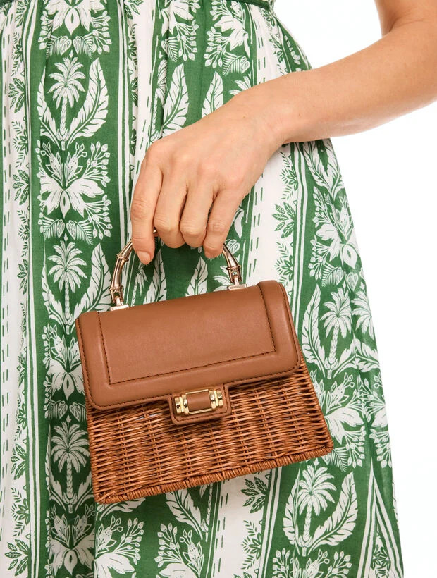 Leather Trim Wicker Crossbody Bag | Talbots