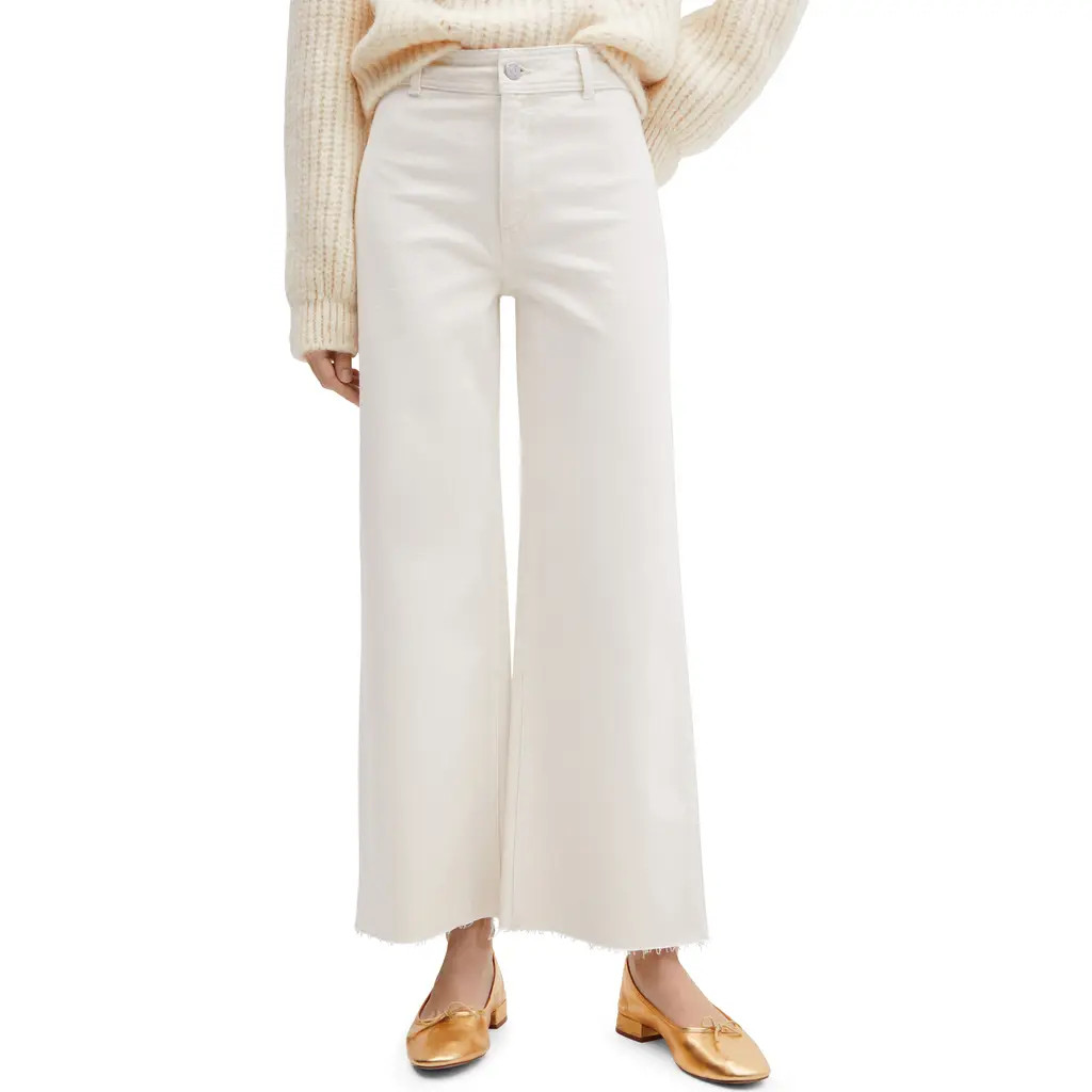 MANGO High Waist Raw Hem Culotte Jeans in Off White at Nordstrom Rack, Size 4 | Nordstrom Rack