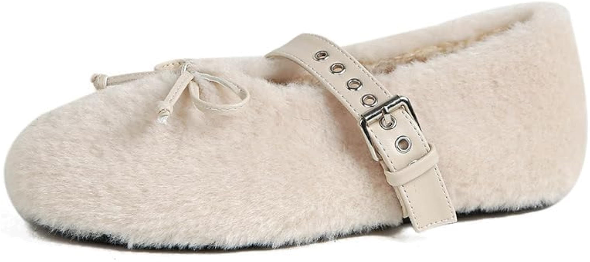 Fur Ballet Flats for Women Mary Jane Flats Buckle Strap Comfy Ballerina Flat Shoes Cute Casual Faux Fur Shoes | Amazon (US)