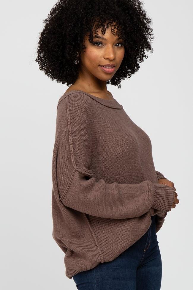 Brown Exposed Seam Side Slit Sweater | PinkBlush Maternity