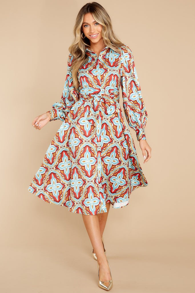 See The World Light Blue Multi Print Midi Dress | Red Dress 
