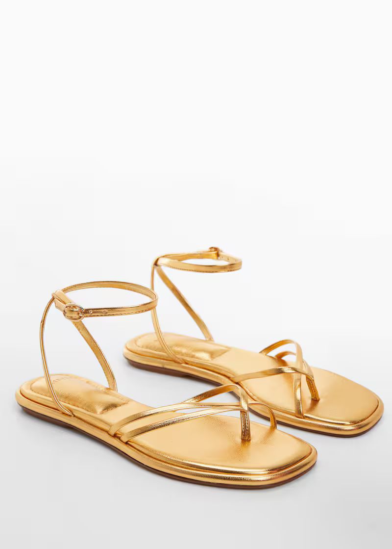 Metallic strap sandals -  Women | Mango USA | MANGO (US)