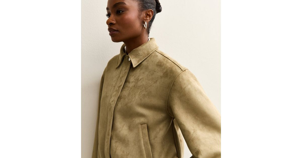 Light Khaki Faux Suede Bubble Hem Jacket | New Look | New Look (UK)