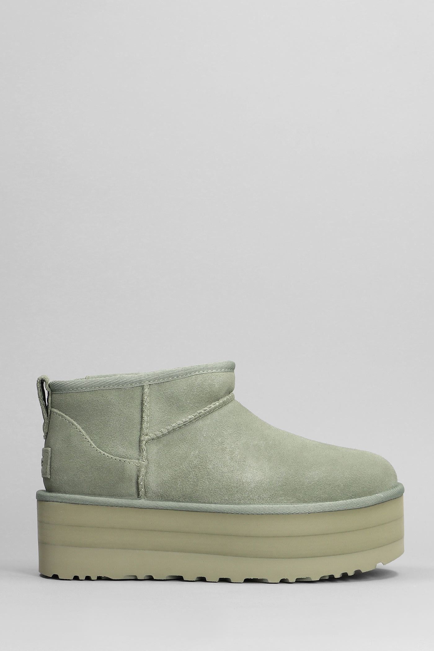 UGG Classic Ultra Mini P Low Heels Ankle Boots In Green Suede | Italist.com US