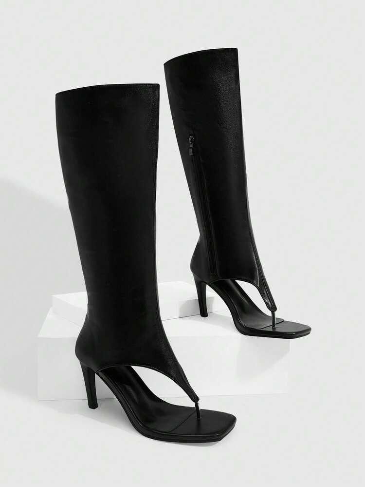 CUCCOO SZL Women's New Fashion Thong Boots Knee-High Boots, Square Toe High Heel, Spring/Summer F... | SHEIN