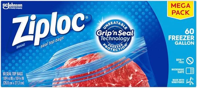 Ziploc Freezer Bags, Easy Open Tabs, Gallon, 60 Count | Amazon (US)