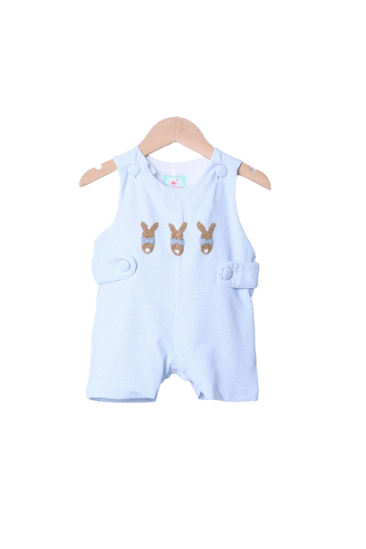 French Knot Bunny Blue Knit Gingham JonJon | The Smocked Flamingo