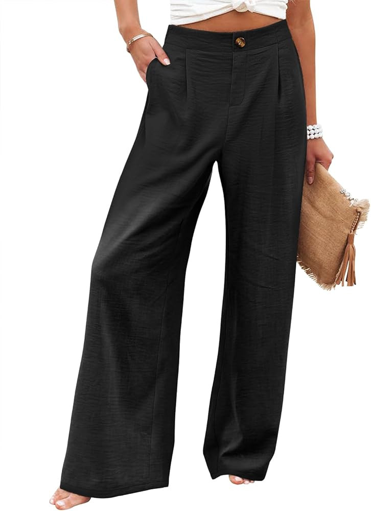 Angerella Women's Wide Leg Pants High Elastic Waisted in The Back Business Work Trousers Long Cas... | Amazon (US)