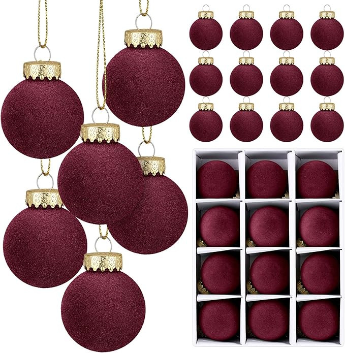 12 Pcs Velvet Christmas Balls Flocked Christmas Tree Hanging Ornaments Shatterproof Plastic Hangi... | Amazon (US)