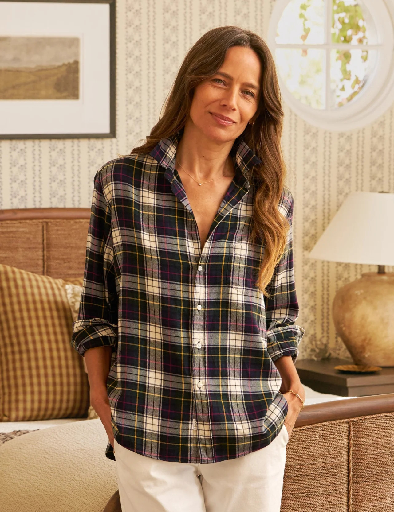 EILEEN Navy and Green with Yellow Plaid, Italian Flannel | Frank & Eileen