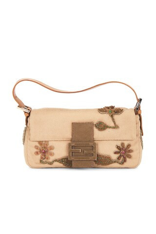 Fendi Flower Embroidered Baguette Shoulder Bag in Beige | FWRD 