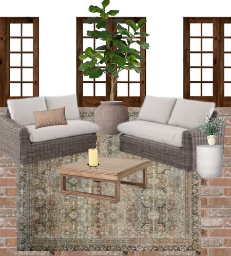 Outdoor furniture, patio furniture, wicker furniture, outdoor coffee table, coffee table, round table, fiddle leaf tree, fig tree, faux plants, faux tree, mcgee and co, studio McGee, loloi rug, outdoor rug, amber Lewis style 

#LTKSeasonal #LTKhome #LTKFind