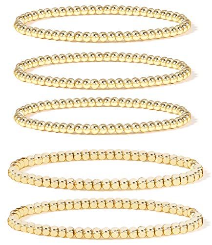 Amazon.com: Badu Gold Bead Bracelet for Women 14K Gold Plated Bead Ball Bracelet Stretchable Elas... | Amazon (US)