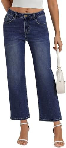 Belle Poque Women Straight Leg Jeans Stretchy Mid Rise Jeans with Pockets | Amazon (US)