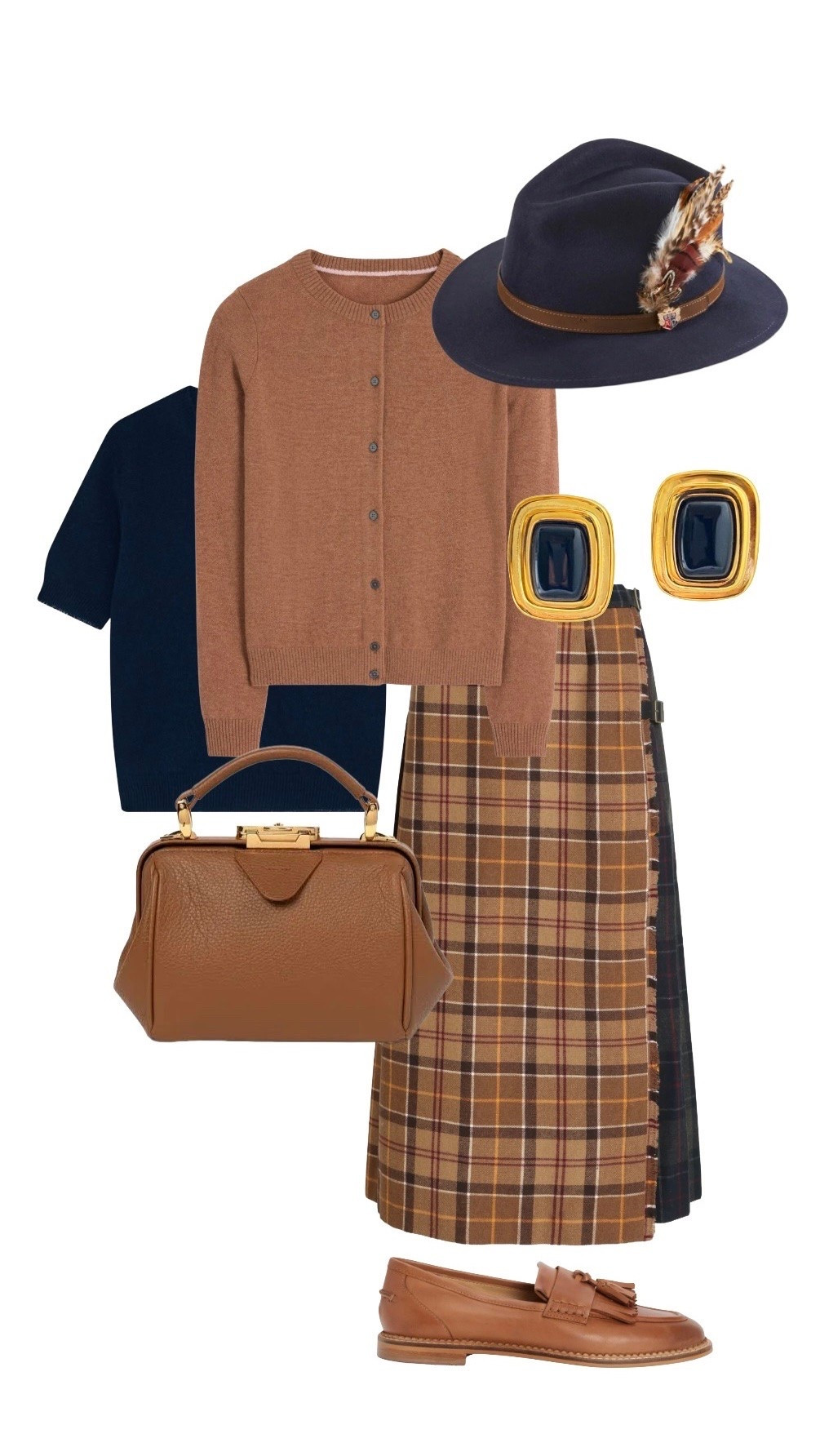 This autumnal check Barbour skirt/ kilt with buckle detailing is a fabulous addition to your seasonal wardrobe, partner with classic accessories & you’ll wear this for years to come 👜 

Fedora in Navy with Tan Band and Feather Detailing - The House of Bruar 

Elsie Crew Cashmere Cardigan (also available in navy) & Nya Tan Leather Loafers - NEW at Boden

Navy Cashmere Short Sleeve Knit - Jumper 1234 

Brown Hazlewood Check A Line Skirt - Barbour at Anthropologie 

Mini Sophie Doctor’s Style Bag in Brown Havana Leather - Cambridge Satchel Company (also available in larger size) 

Navy & Gold Earrings - NEW Smilla Brav at Wolf & Badger

#LTKeurope #LTKbag #LTKstyletip #LTKshoes #LTKworkwear #LTKuk #LTKautumn #LTKluxury
