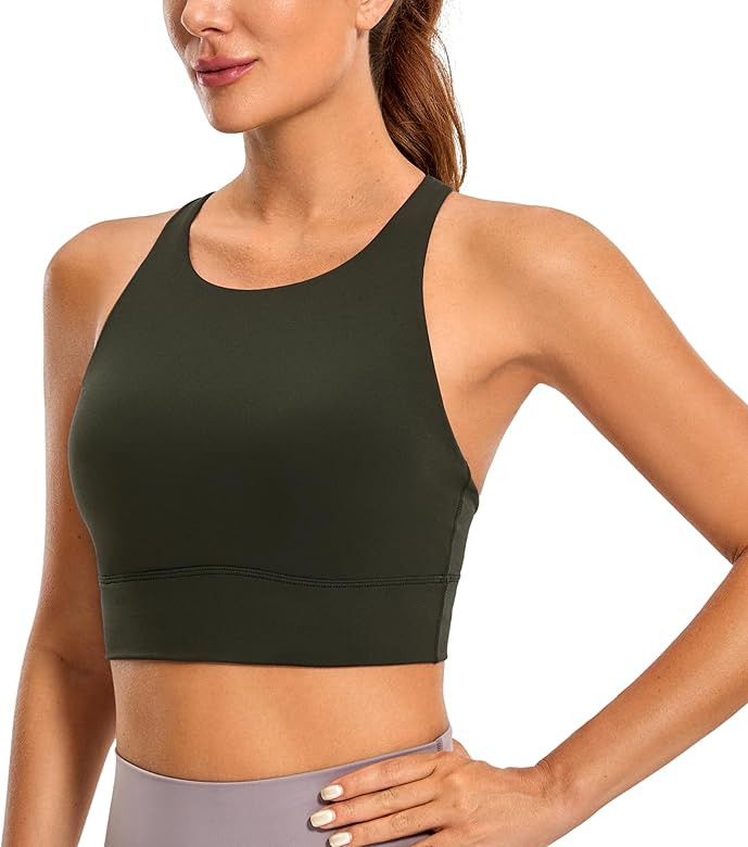 CRZ YOGA Womens Butterluxe Strappy High Neck Longline Sports Bra - Padded Criss Cross Back Workout S | Amazon (US)