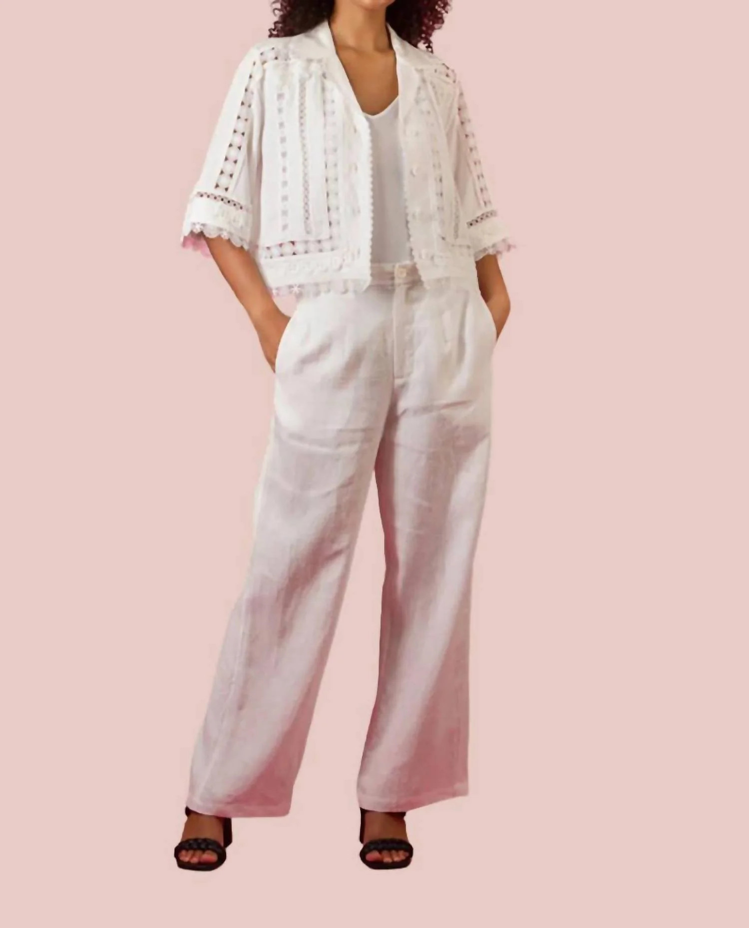 Wide Leg Linen Pants In White | Shop Simon
