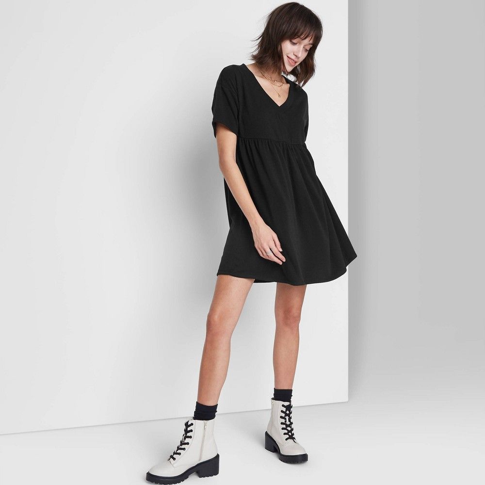 Women's Short Sleeve Babydoll Sweatshirt Dress - Wild Fable Black XS | Target