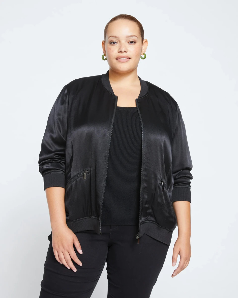 Satin Bomber JacketBlack$188Buy in monthly payments with Affirm on orders over $50. Learn more5 r... | Universal Standard