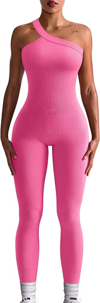 OQQ Women Yoga Jumpsuits Workout Ribbed One Shoulder One Piece Sport Jumpsuits | Amazon (US)