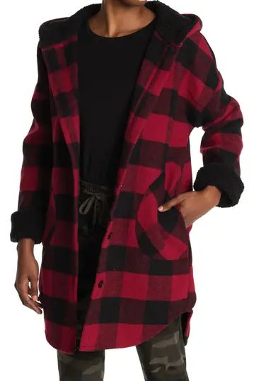 Plaid Coat With Shearling Hood | Nordstrom Rack