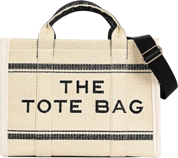 JQAliMOVV The Tote Bag for Women, Straw Tote Bag with Zipper Woven Beach Bag Top Handle Straw Han... | Amazon (US)