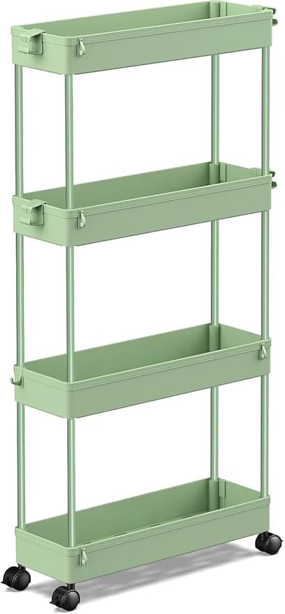 SPACEKEEPER Slim Rolling Storage Cart 4 Tier Bathroom Organizer Utility Cart Mobile Shelving Unit... | Amazon (US)