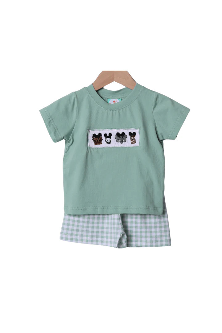 Smocked Sage Safari Mouse Short Set | The Smocked Flamingo