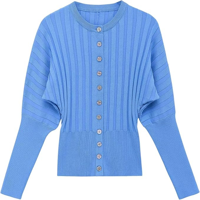 Chevara Women’s Cropped Knit Cardigan Crew Neck Button Down Accordion Sleeve Lightweight Sweate... | Amazon (US)